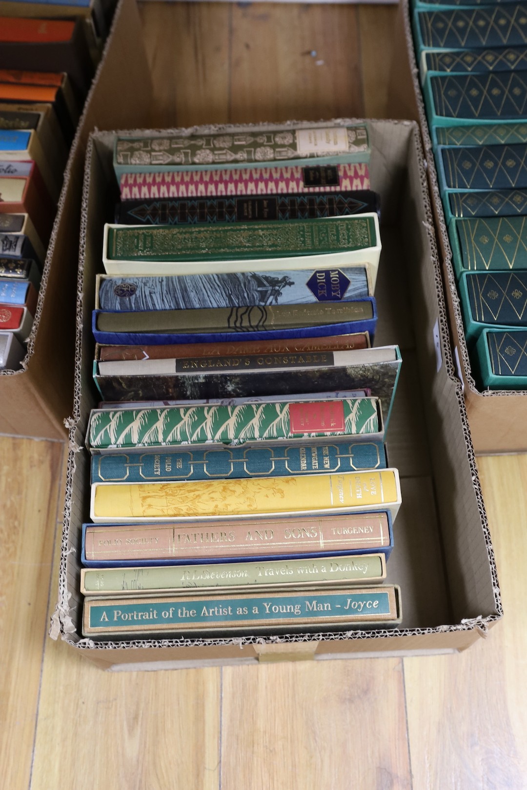 Folio Society - a collection of approximately 69 classics, to include Dickens, Du Maurier, etc., mostly mint, in slip cases, in five boxes.